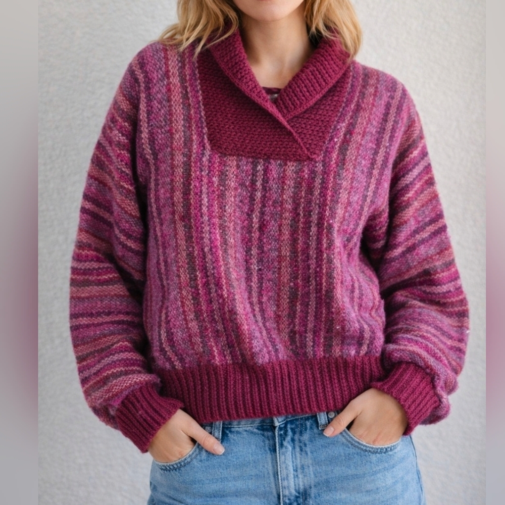 Vintage Handwoven Chunky Knit Sweater Pink Purple Oversized